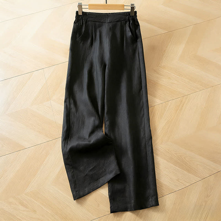 Buddha Stones Pantaloni lunghi da donna primaverili a gamba larga con vita alta elasticizzata e tasche laterali - Nero - US8-10, UK/AU12-14, EU40-42 (2XL) - image 28