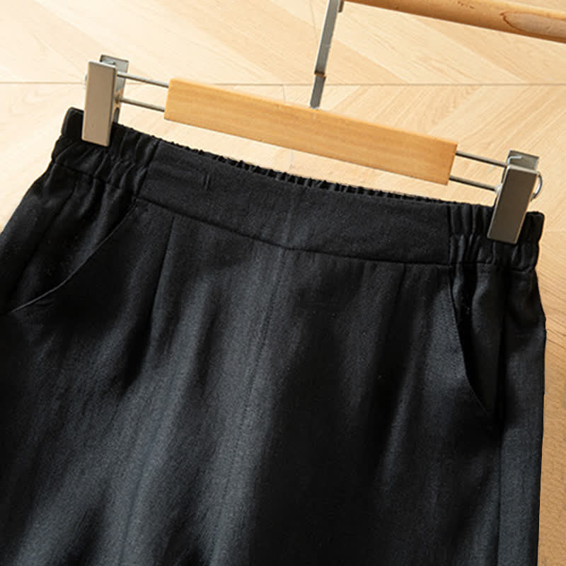 Buddha Stones Pantaloni lunghi da donna primaverili a gamba larga con vita alta elasticizzata e tasche laterali - image 30