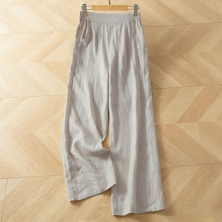 Buddha Stones Pantaloni lunghi da donna primaverili a gamba larga con vita alta elasticizzata e tasche laterali - Beige - US8-10, UK/AU12-14, EU40-42 (2XL) - image 14
