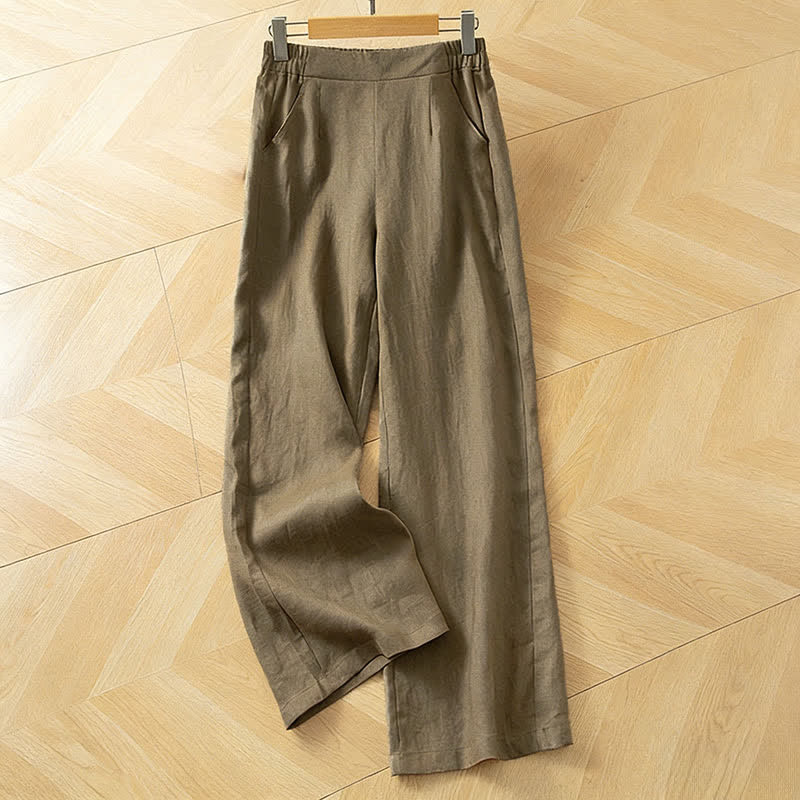 Buddha Stones Pantaloni lunghi da donna primaverili a gamba larga con vita alta elasticizzata e tasche laterali - Verga d'oro scura - US8-10, UK/AU12-14, EU40-42 (2XL) - image 0