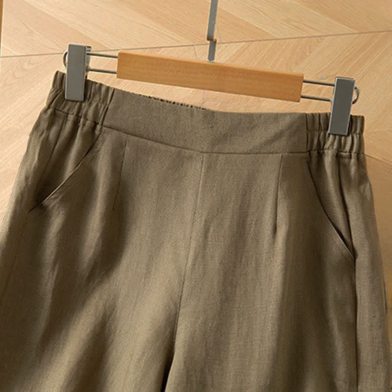 Buddha Stones Pantaloni lunghi da donna primaverili a gamba larga con vita alta elasticizzata e tasche laterali - image 2