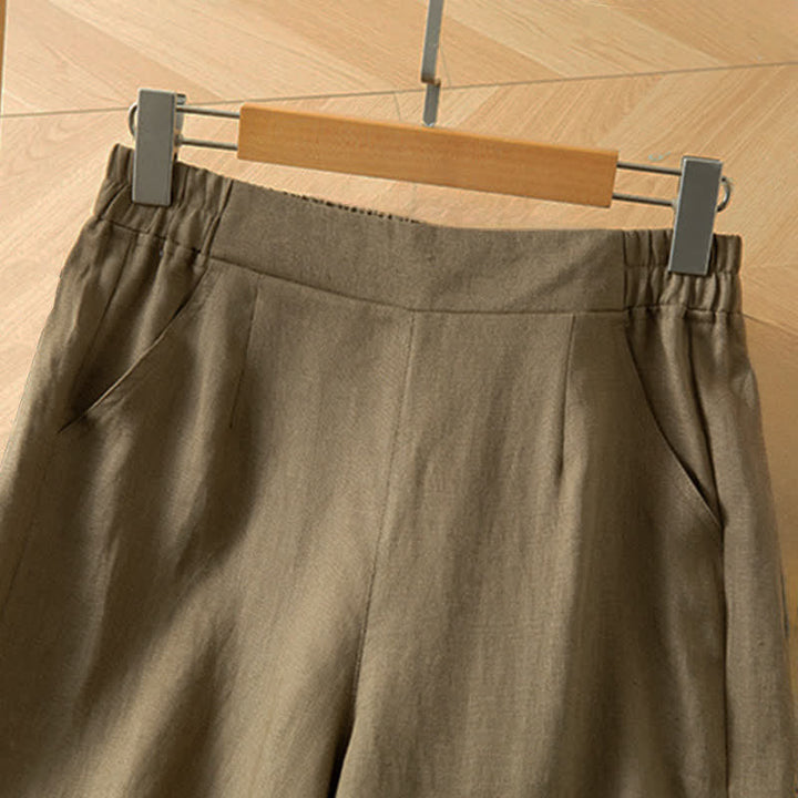 Buddha Stones Pantaloni lunghi da donna primaverili a gamba larga con vita alta elasticizzata e tasche laterali - image 2