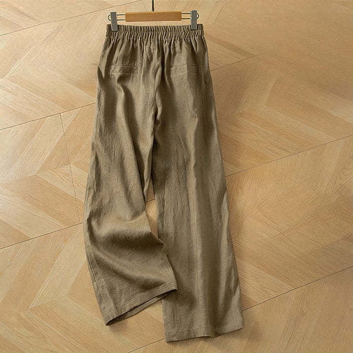Buddha Stones Pantaloni lunghi da donna primaverili a gamba larga con vita alta elasticizzata e tasche laterali - image 1