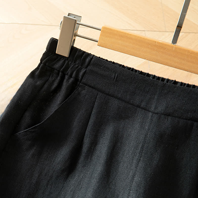 Buddha Stones Pantaloni lunghi da donna primaverili a gamba larga con vita alta elasticizzata e tasche laterali - image 33