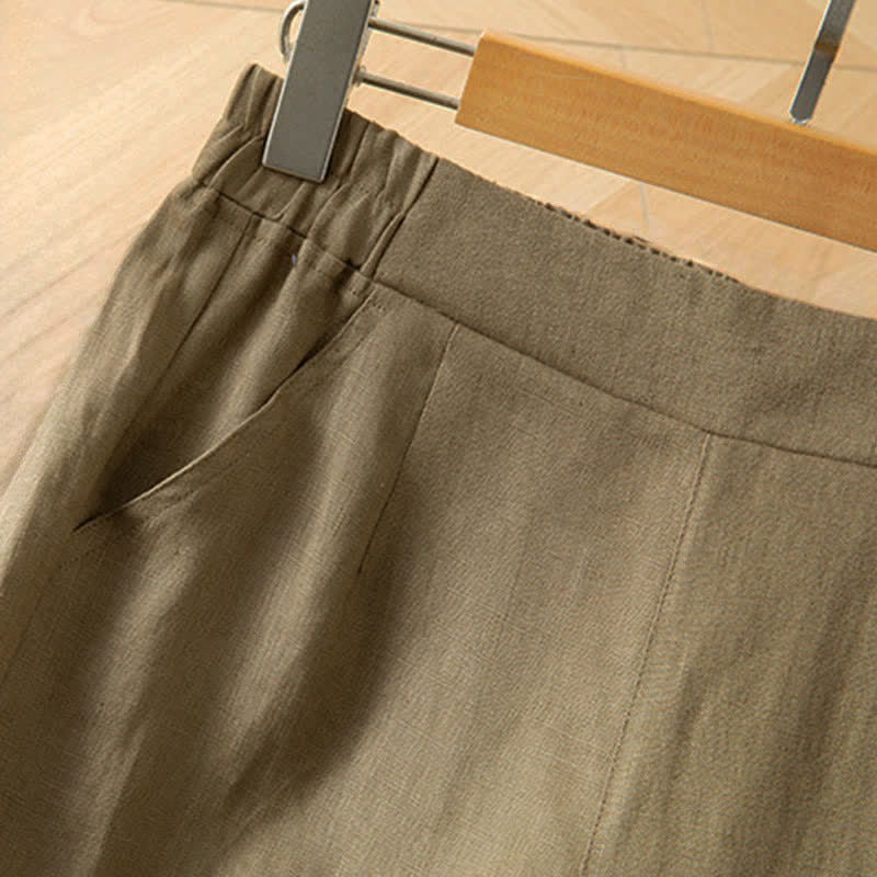 Buddha Stones Pantaloni lunghi da donna primaverili a gamba larga con vita alta elasticizzata e tasche laterali - image 4