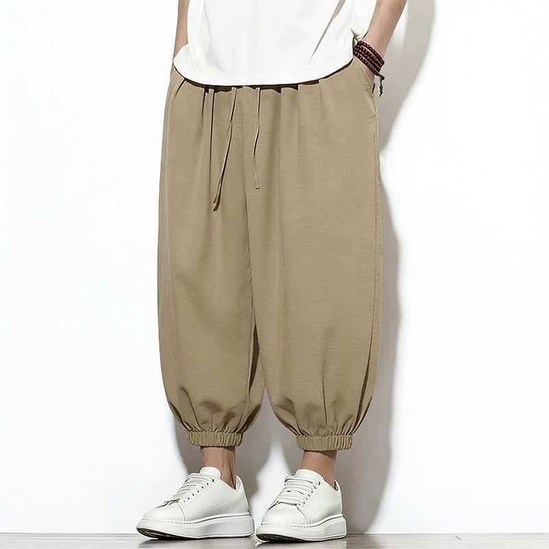 Buddha Stones Pantaloni capri harem da uomo primaverili a tinta unita con coulisse e elastico in vita. - image 34