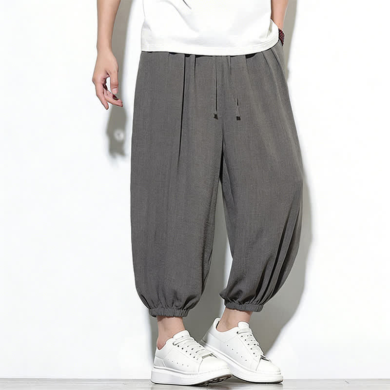 Buddha Stones Pantaloni capri harem da uomo primaverili a tinta unita con coulisse e elastico in vita. - image 17