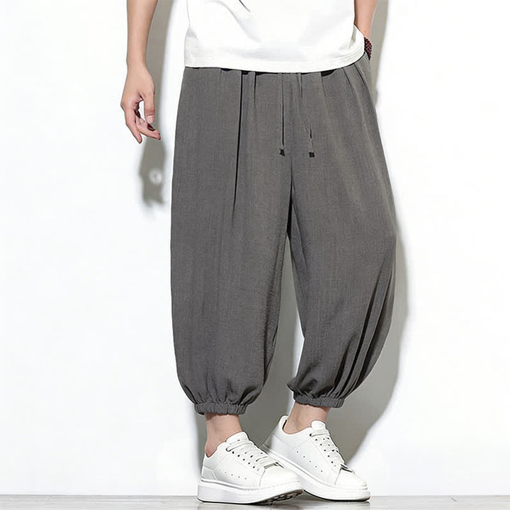Buddha Stones Pantaloni capri harem da uomo primaverili a tinta unita con coulisse e elastico in vita. - image 17