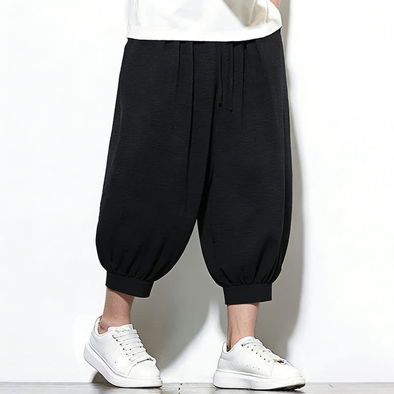 Buddha Stones Pantaloni capri harem da uomo primaverili a tinta unita con coulisse e elastico in vita. - image 25