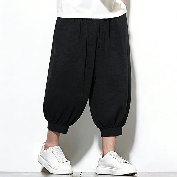 Buddha Stones Pantaloni capri harem da uomo primaverili a tinta unita con coulisse e elastico in vita. - image 25