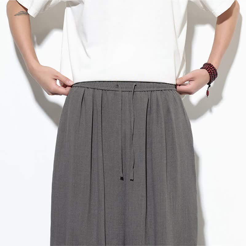 Buddha Stones Pantaloni capri harem da uomo primaverili a tinta unita con coulisse e elastico in vita. - image 18