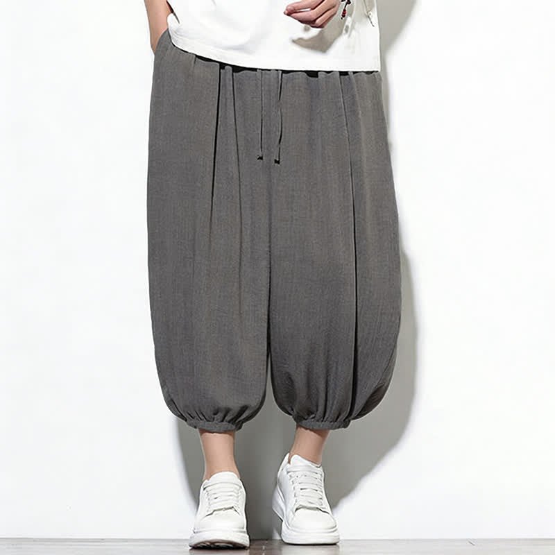 Buddha Stones Pantaloni capri harem da uomo primaverili a tinta unita con coulisse e elastico in vita. - image 12