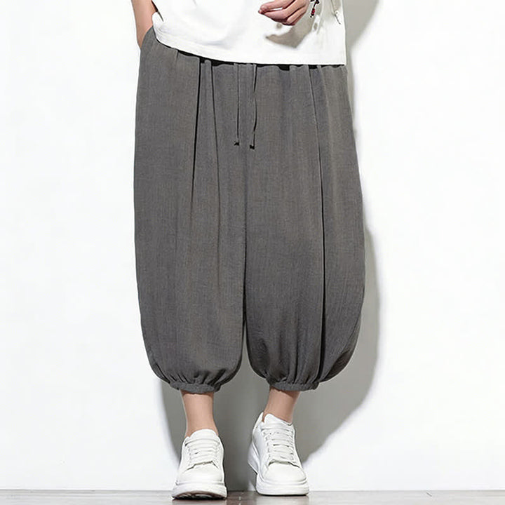 Buddha Stones Pantaloni capri harem da uomo primaverili a tinta unita con coulisse e elastico in vita. - image 12