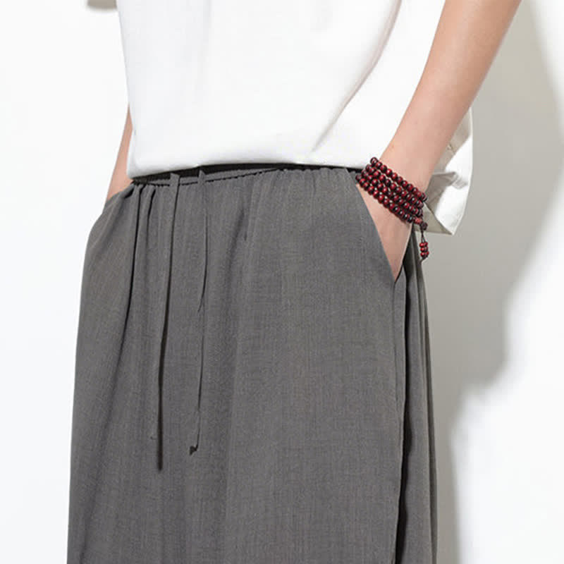 Buddha Stones Pantaloni capri harem da uomo primaverili a tinta unita con coulisse e elastico in vita. - image 19