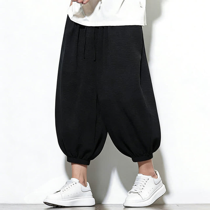 Buddha Stones Pantaloni capri harem da uomo primaverili a tinta unita con coulisse e elastico in vita. - Nero - US/UK/AU46, EU56 (5XL) - image 21