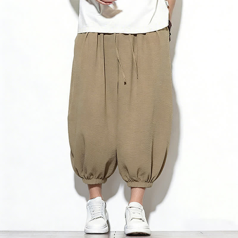 Buddha Stones Pantaloni capri harem da uomo primaverili a tinta unita con coulisse e elastico in vita. - image 29
