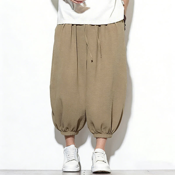 Buddha Stones Pantaloni capri harem da uomo primaverili a tinta unita con coulisse e elastico in vita. - image 29