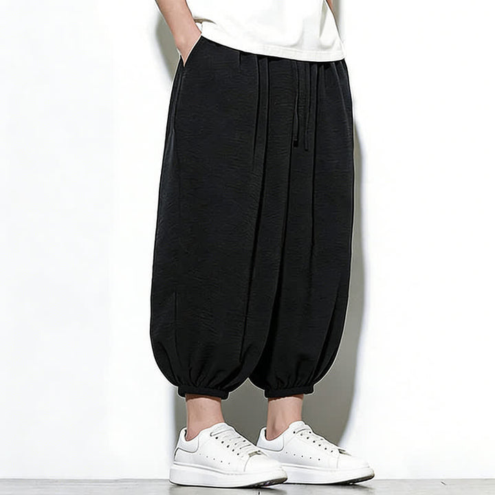 Buddha Stones Pantaloni capri harem da uomo primaverili a tinta unita con coulisse e elastico in vita. - image 27