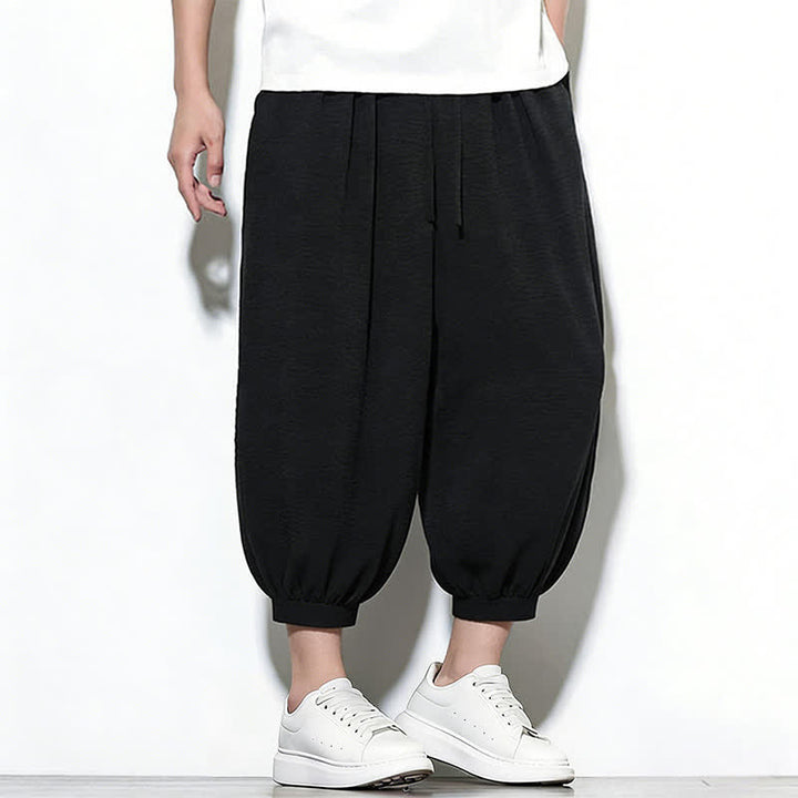 Buddha Stones Pantaloni capri harem da uomo primaverili a tinta unita con coulisse e elastico in vita. - image 23