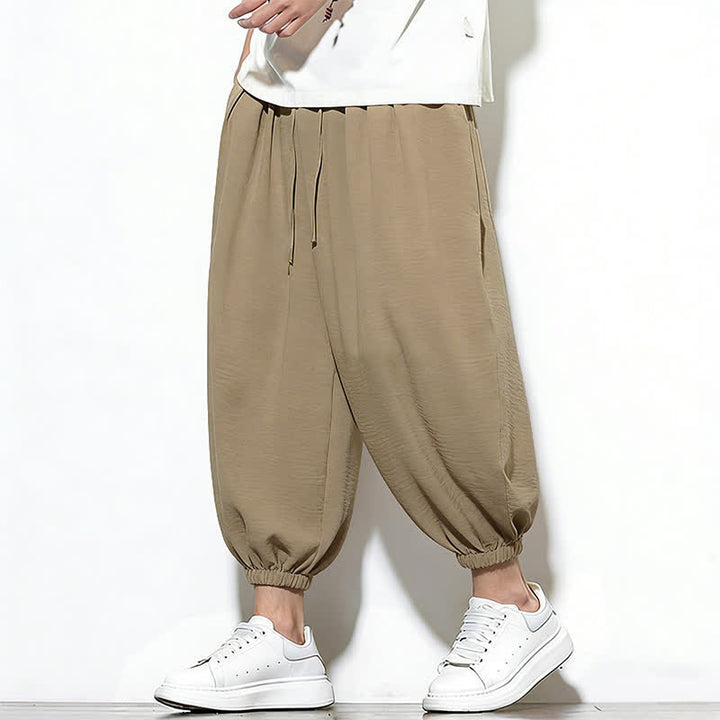 Buddha Stones Pantaloni capri harem da uomo primaverili a tinta unita con coulisse e elastico in vita. - image 32