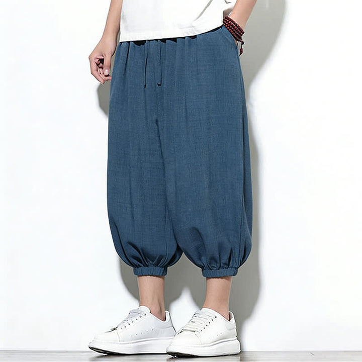 Buddha Stones Pantaloni capri harem da uomo primaverili a tinta unita con coulisse e elastico in vita. - image 43