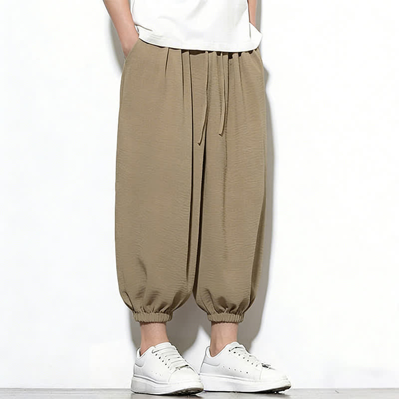 Buddha Stones Pantaloni capri harem da uomo primaverili a tinta unita con coulisse e elastico in vita. - image 36