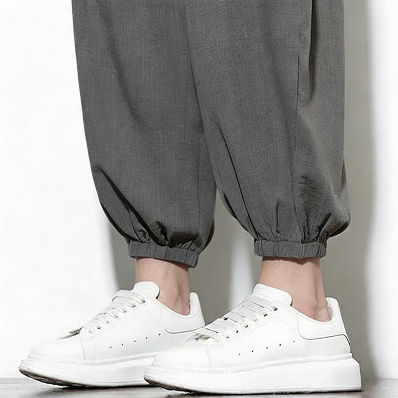 Buddha Stones Pantaloni capri harem da uomo primaverili a tinta unita con coulisse e elastico in vita. - image 20