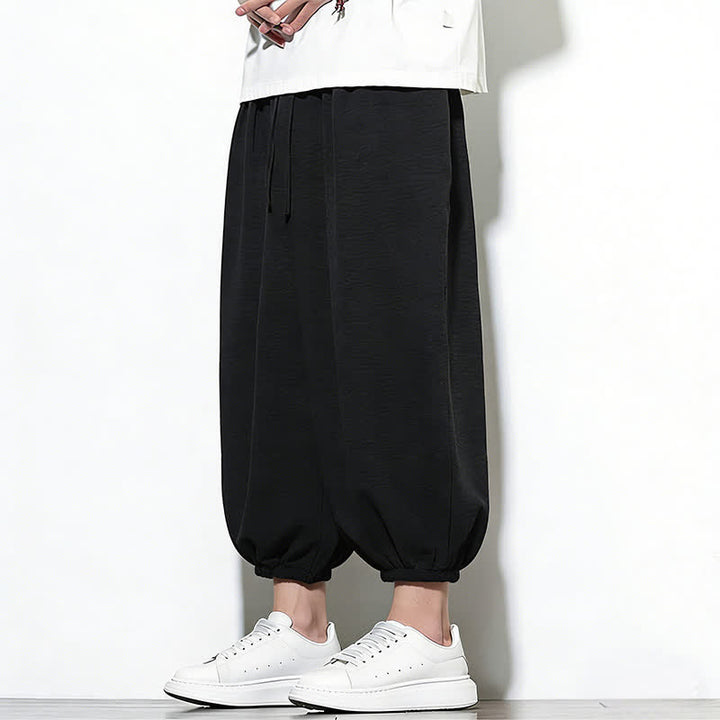 Buddha Stones Pantaloni capri harem da uomo primaverili a tinta unita con coulisse e elastico in vita. - image 22