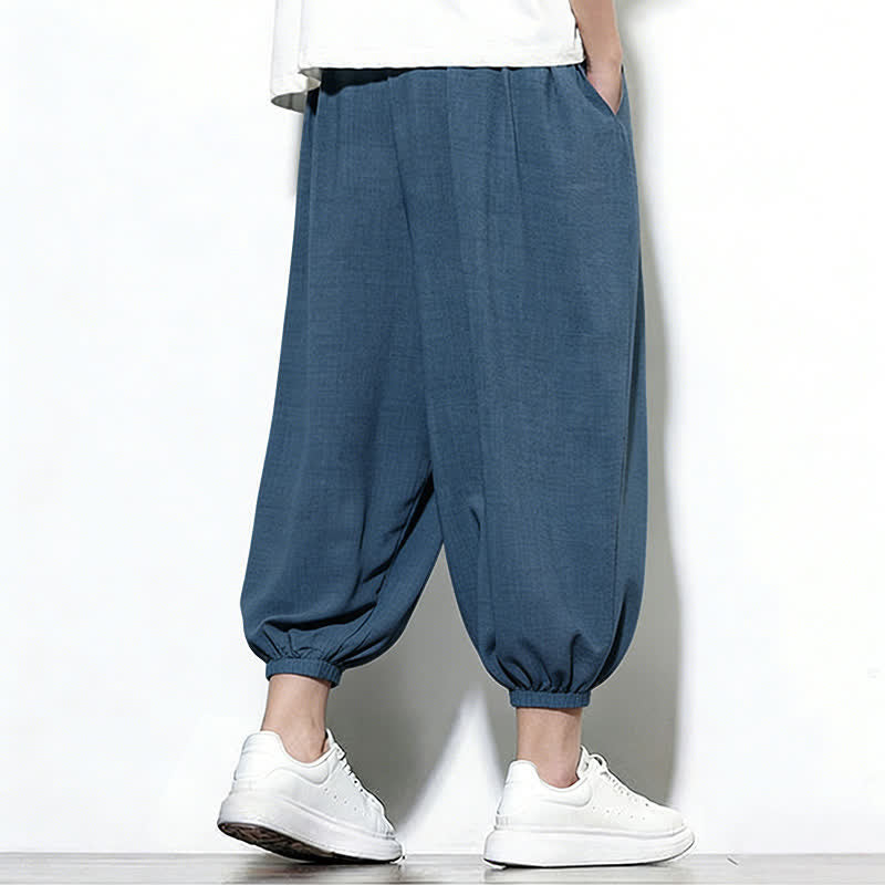 Buddha Stones Pantaloni capri harem da uomo primaverili a tinta unita con coulisse e elastico in vita. - image 42