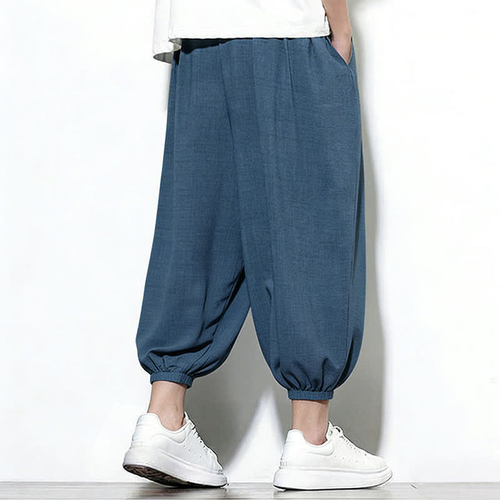 Buddha Stones Pantaloni capri harem da uomo primaverili a tinta unita con coulisse e elastico in vita. - image 42