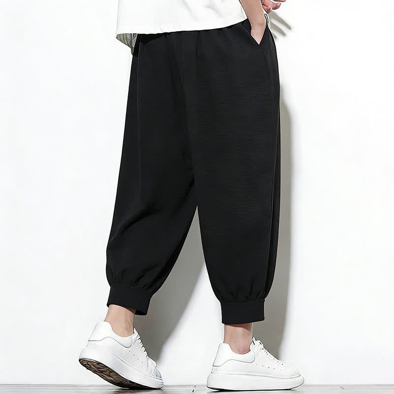 Buddha Stones Pantaloni capri harem da uomo primaverili a tinta unita con coulisse e elastico in vita. - image 26