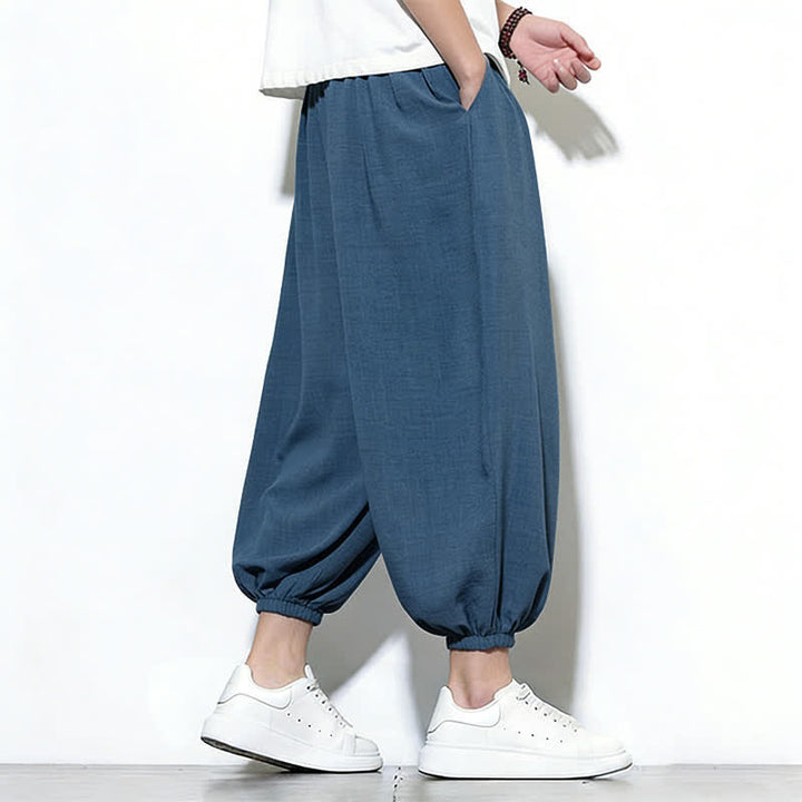 Buddha Stones Pantaloni capri harem da uomo primaverili a tinta unita con coulisse e elastico in vita. - image 38