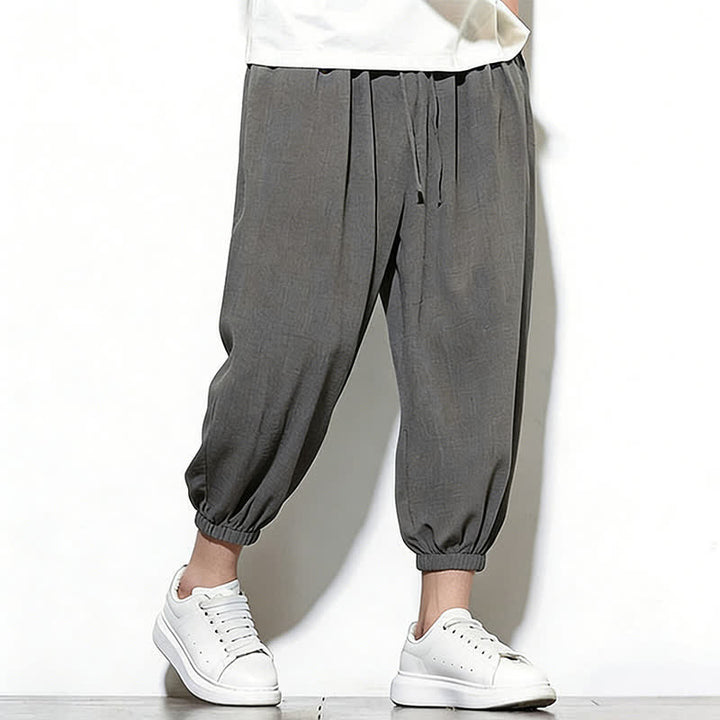 Buddha Stones Pantaloni capri harem da uomo primaverili a tinta unita con coulisse e elastico in vita. - image 15