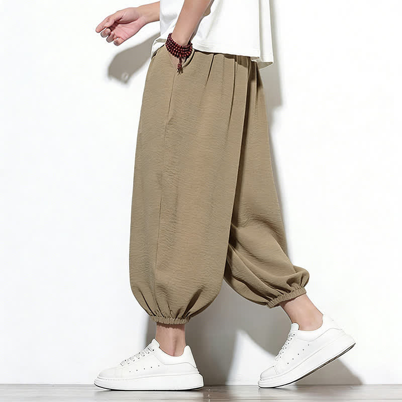 Buddha Stones Pantaloni capri harem da uomo primaverili a tinta unita con coulisse e elastico in vita. - image 30