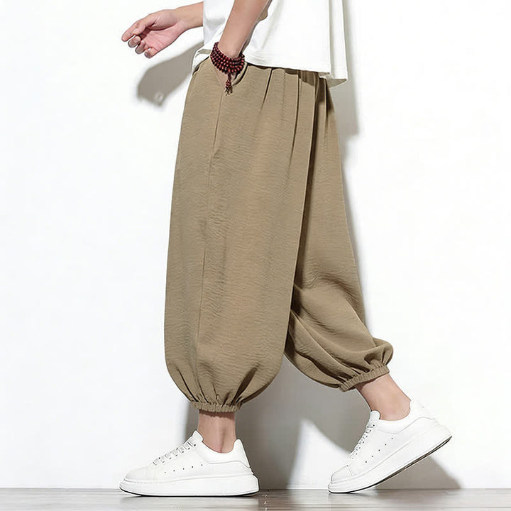 Buddha Stones Pantaloni capri harem da uomo primaverili a tinta unita con coulisse e elastico in vita. - image 30