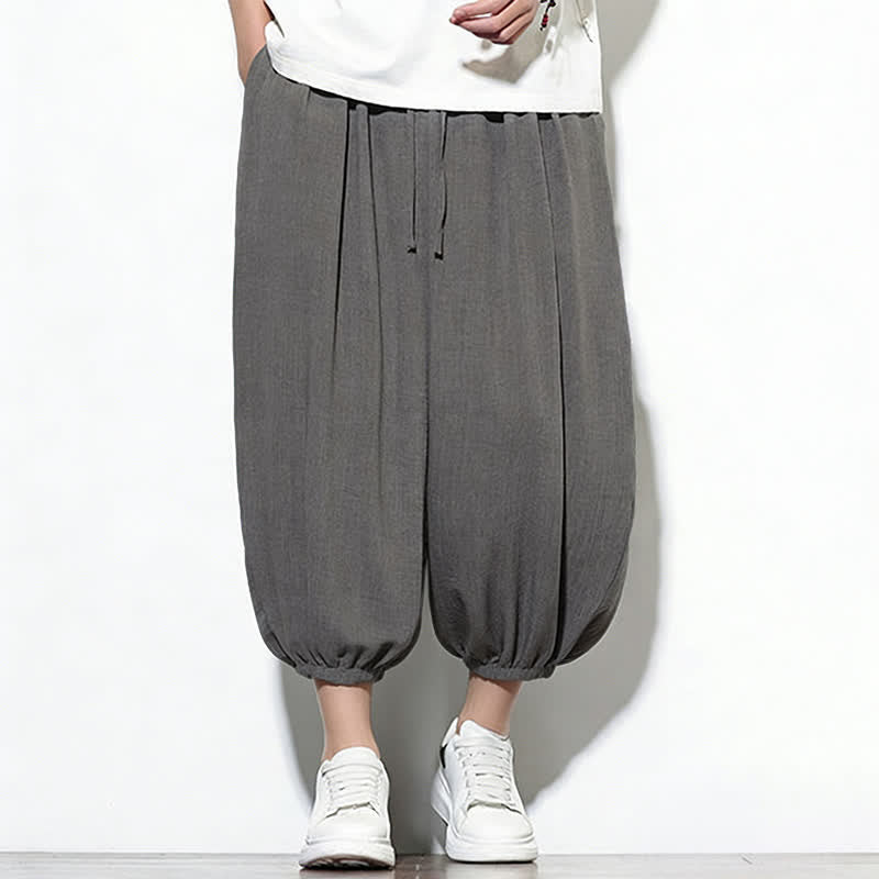 Buddha Stones Pantaloni capri harem da uomo primaverili a tinta unita con coulisse e elastico in vita. - image 11