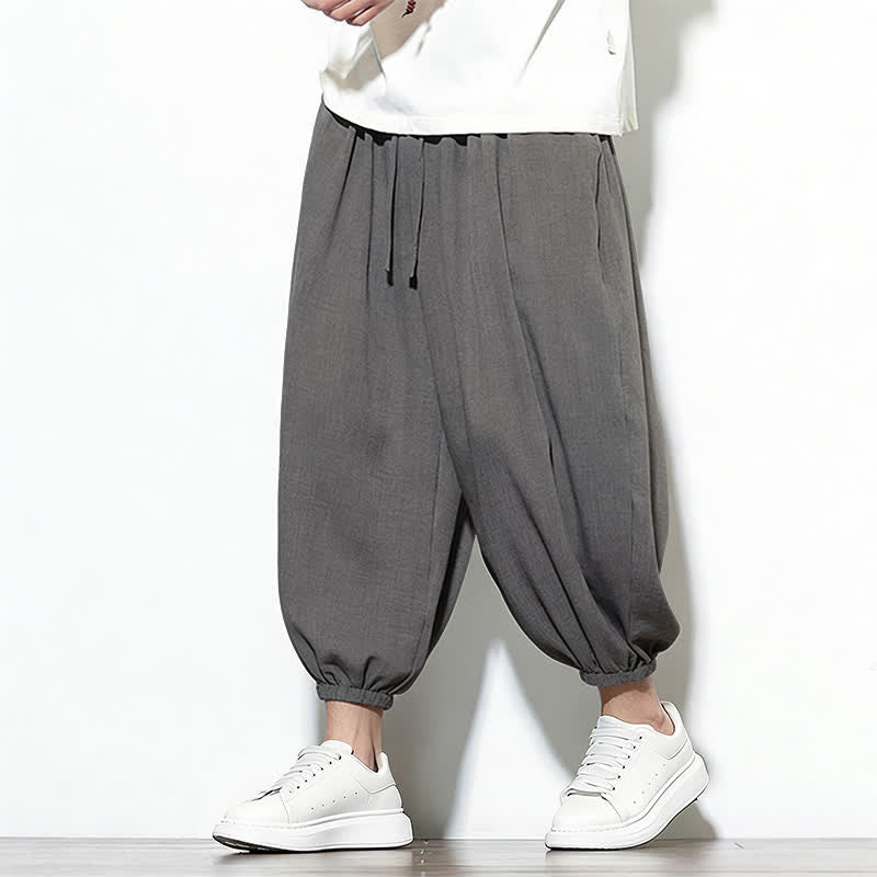 Buddha Stones Pantaloni capri harem da uomo primaverili a tinta unita con coulisse e elastico in vita. - image 13