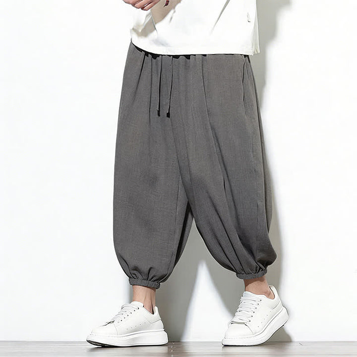 Buddha Stones Pantaloni capri harem da uomo primaverili a tinta unita con coulisse e elastico in vita. - image 13