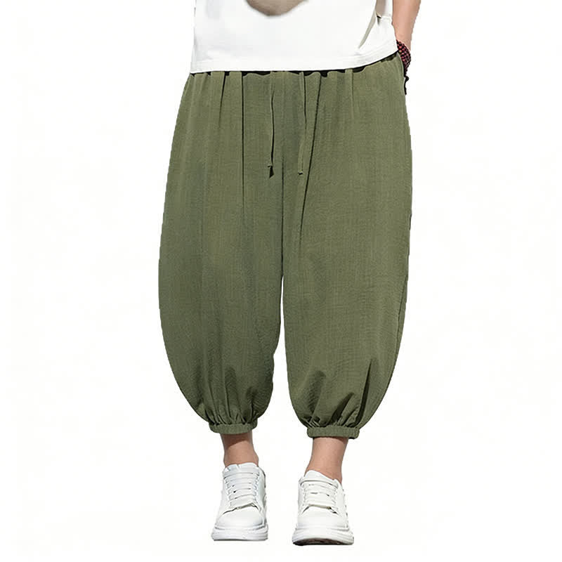 Buddha Stones Pantaloni capri harem da uomo primaverili a tinta unita con coulisse e elastico in vita. - image 8
