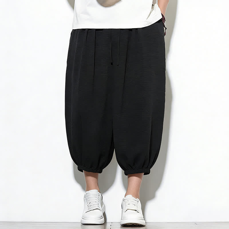 Buddha Stones Pantaloni capri harem da uomo primaverili a tinta unita con coulisse e elastico in vita. - image 24