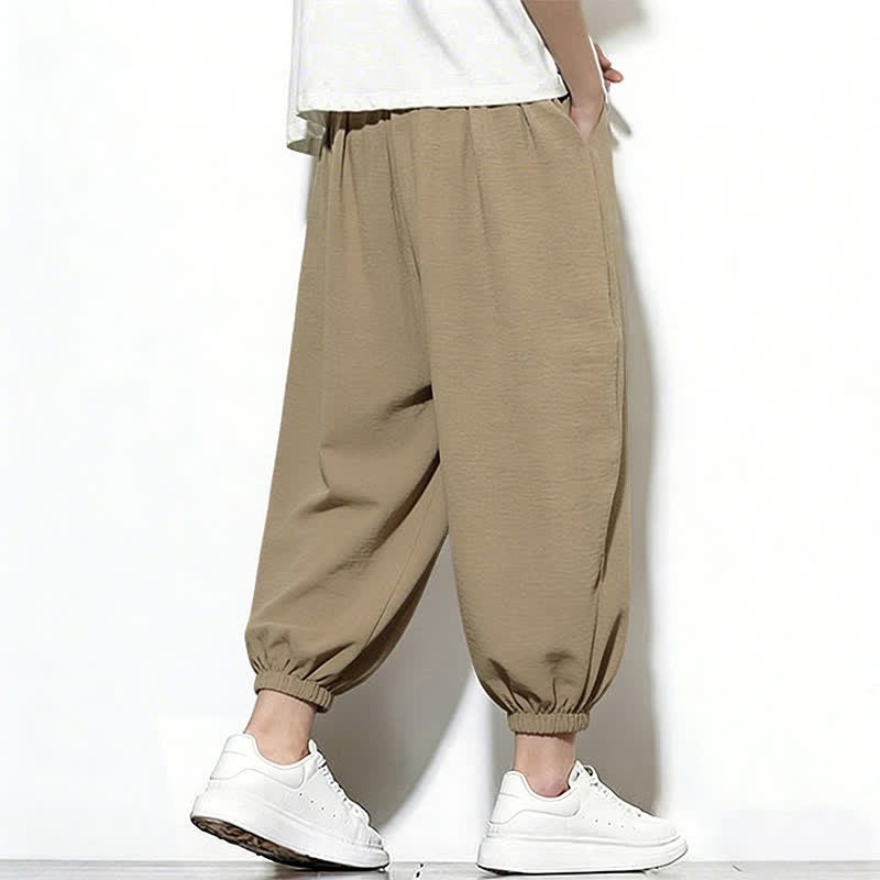 Buddha Stones Pantaloni capri harem da uomo primaverili a tinta unita con coulisse e elastico in vita. - image 31