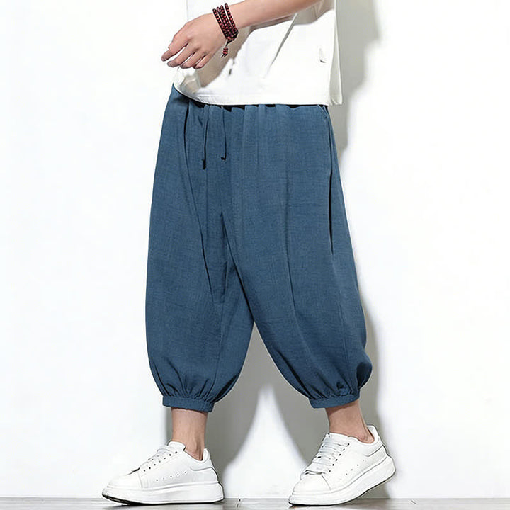Buddha Stones Pantaloni capri harem da uomo primaverili a tinta unita con coulisse e elastico in vita. - SteelBlue - US/UK/AU46, EU56 (5XL) - image 37
