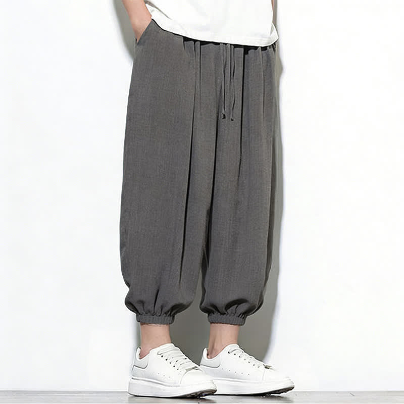 Buddha Stones Pantaloni capri harem da uomo primaverili a tinta unita con coulisse e elastico in vita. - image 16