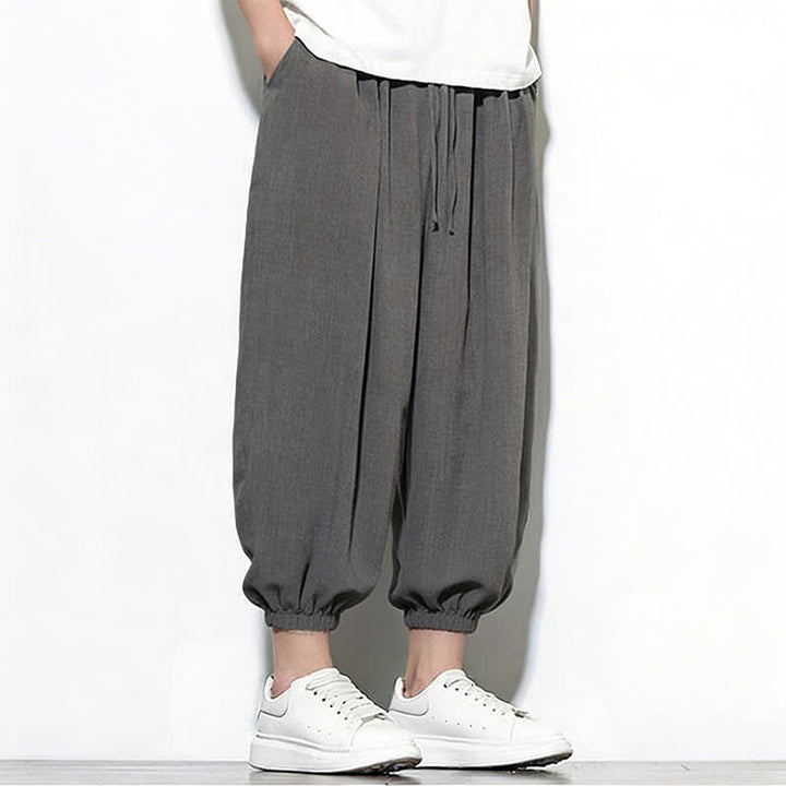 Buddha Stones Pantaloni capri harem da uomo primaverili a tinta unita con coulisse e elastico in vita. - image 16