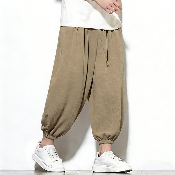Buddha Stones Pantaloni capri harem da uomo primaverili a tinta unita con coulisse e elastico in vita. - image 33