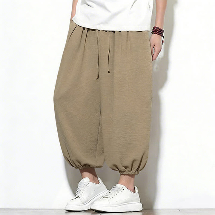 Buddha Stones Pantaloni capri harem da uomo primaverili a tinta unita con coulisse e elastico in vita. - image 35