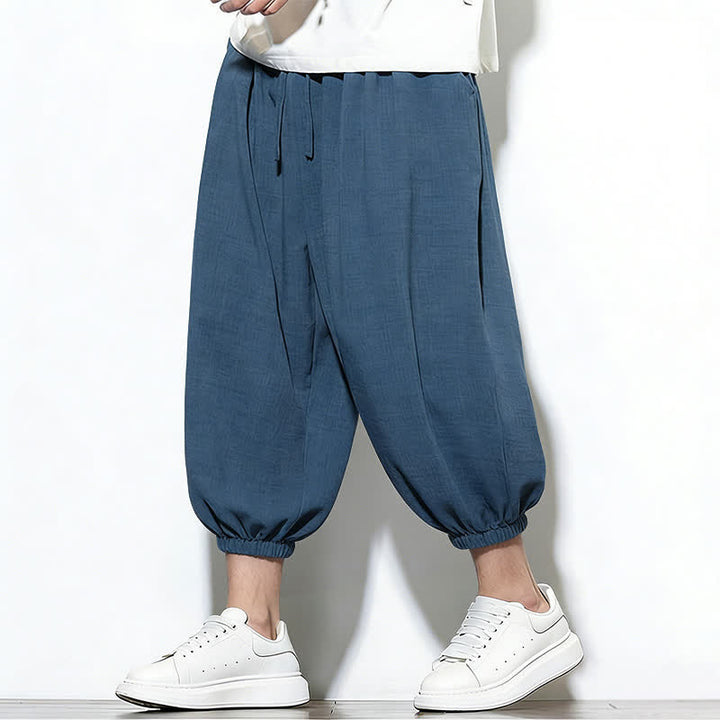Buddha Stones Pantaloni capri harem da uomo primaverili a tinta unita con coulisse e elastico in vita. - image 41