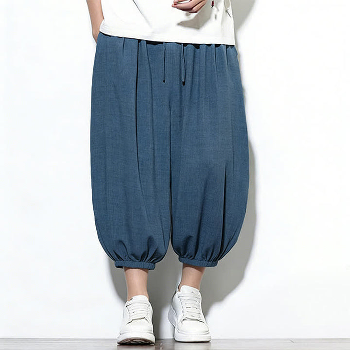 Buddha Stones Pantaloni capri harem da uomo primaverili a tinta unita con coulisse e elastico in vita. - image 39