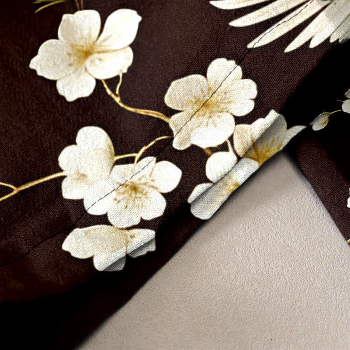 Buddha Stones Pantaloni da donna in puro cotone con elastico in vita e tasche, fantasia "Crane Plum Blossom". - image 6