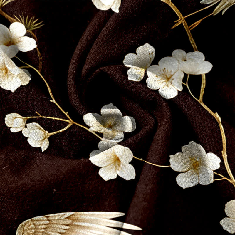 Buddha Stones Pantaloni da donna in puro cotone con elastico in vita e tasche, fantasia "Crane Plum Blossom". - image 7